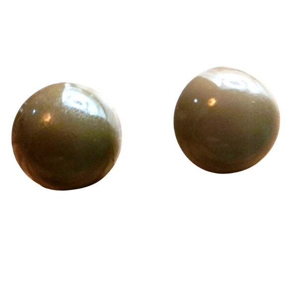 Tan Dome Pierced Post Earrings Vintage - Picture 3 of 5